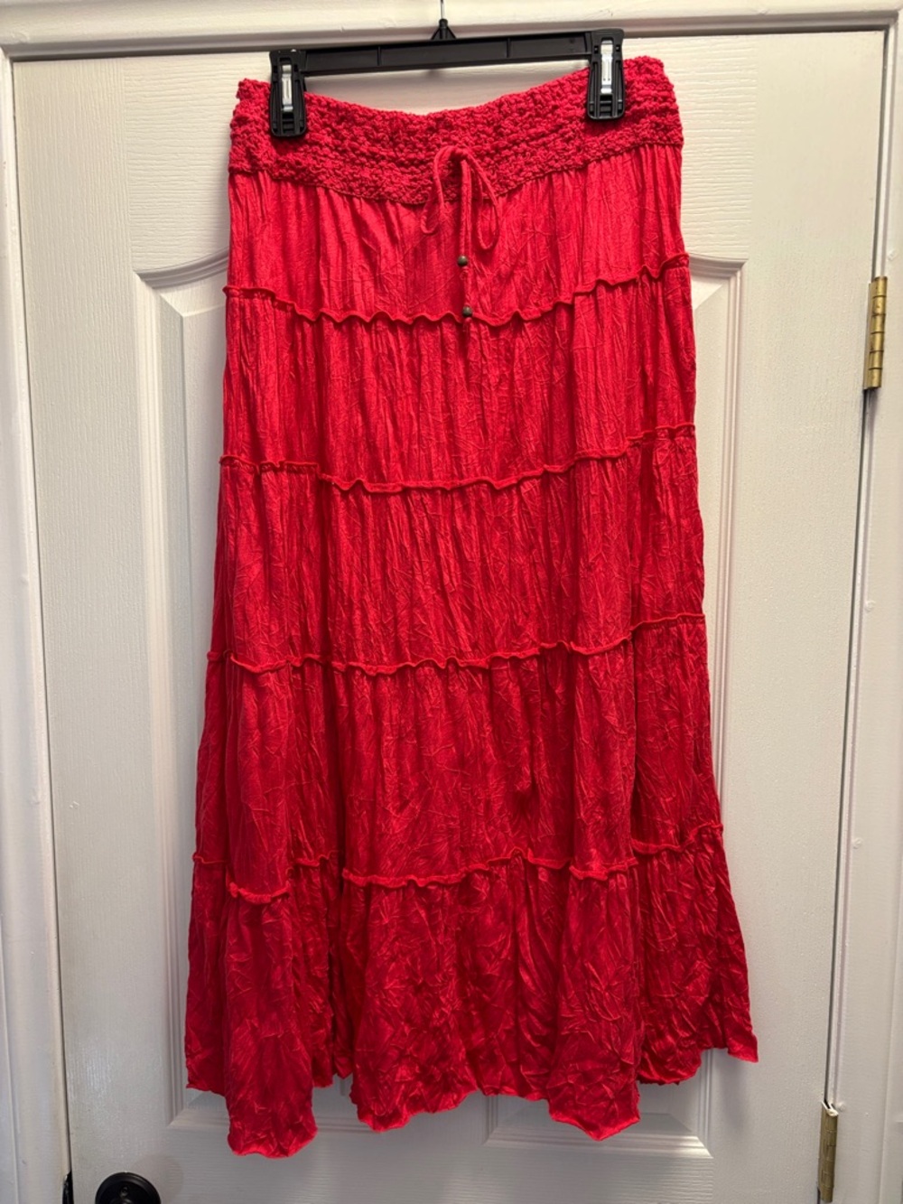 Red Tiered Maxi Skirt with Smocked Waist